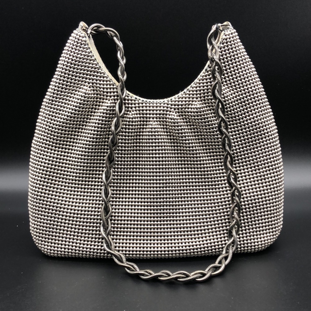 Whiting & Davis Silver Metal Mesh Evening Shoulder Bag